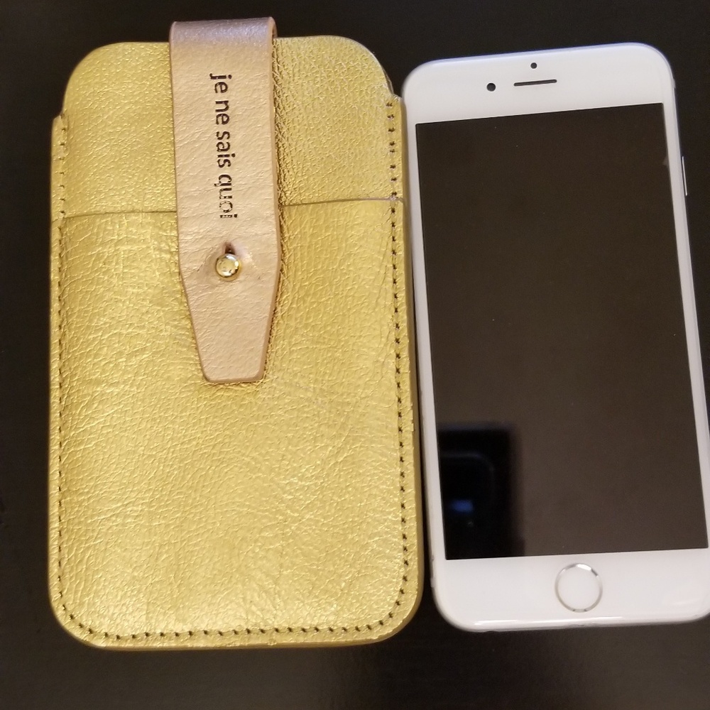 Anthropologie Metallic Gold Phone Case with Tan Strap
